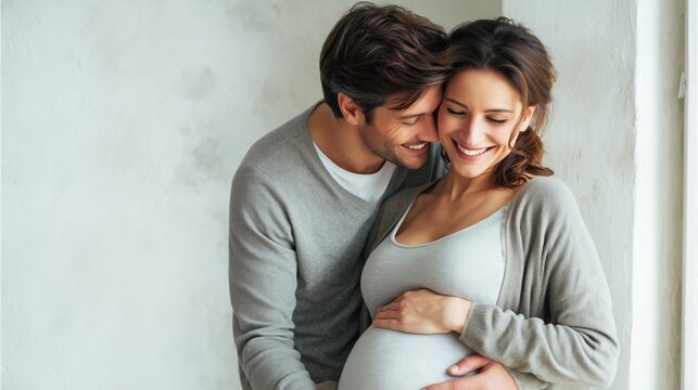 Happy pregnant couple embracing, celebrating upcoming parenthood