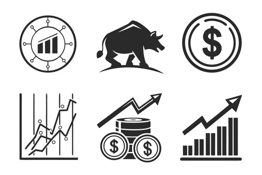 Business finance icons set with bull and bear