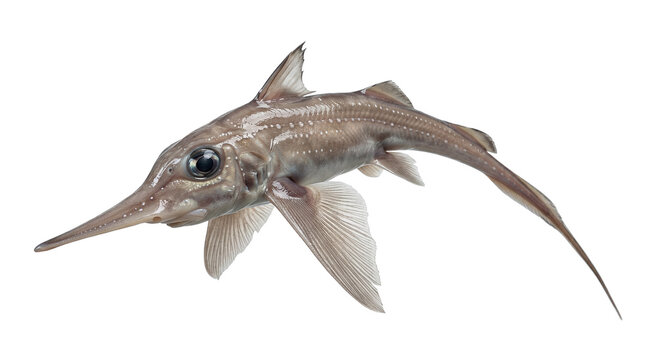 Enigmatic ghost shark from the ocean depths reveals its graceful form and pointed snout in a timeless pose
