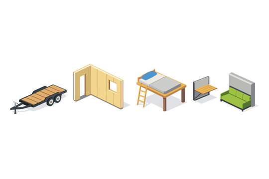 Isometric modular furniture and construction elements for tiny homes