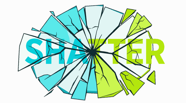 Shattered glass effect with text overlay in a vector illustration style