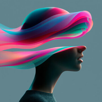 surreal portrait of a woman in a silk stream