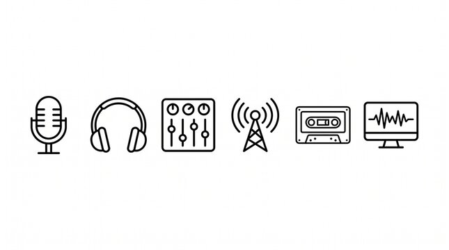"Black outline icons of yoke, throttle, gauge, compass, headset, and pilot cap, symbolizing aviation tools and flight essentials."