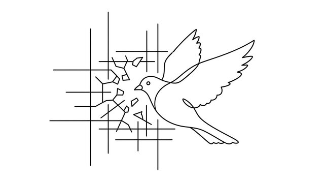 Bird in flight with broken grid pattern isolated on a transparent background