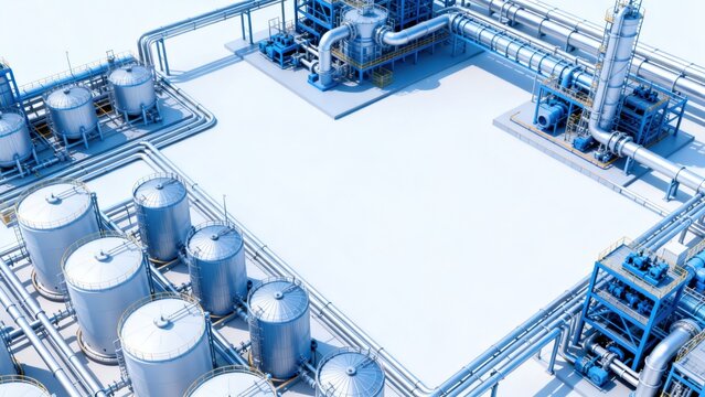 Industrial facility with tanks and pipes