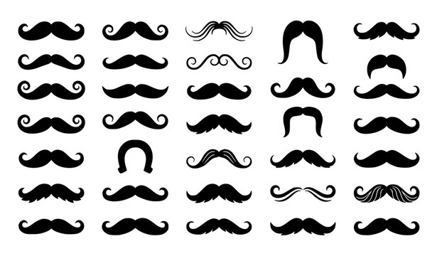 Mustache and Beard Black Silhouette Vector Icon Collection Set