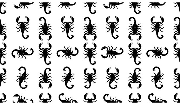 Scorpion Black Silhouette Seamless Pattern Vector Illustration Collection