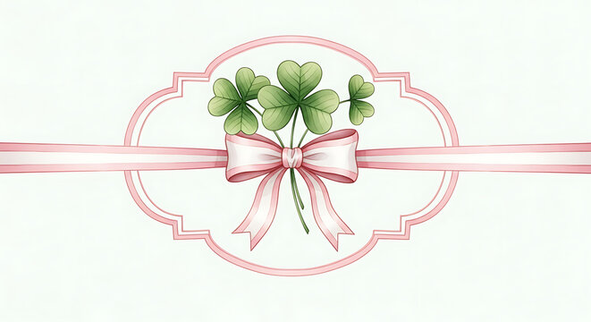 Pink claddagh with four-leaf clovers and ribbon isolated on a transparent background, claddagh four-leaf clovers
