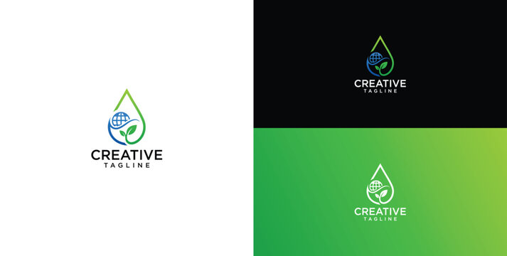 Sustainable Global Compass Logo with Green Leaf and Water Drop Symbolizing Environmental Protection, Planetary Health, and Eco-Friendly Initiatives for a Better Future