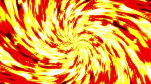 Creative burning fire spiral burst, filled with rotating hot orange sparks and glimmers, seamless repeating loop of abstract magical flickering comic style firework explosion clip. 4k video
