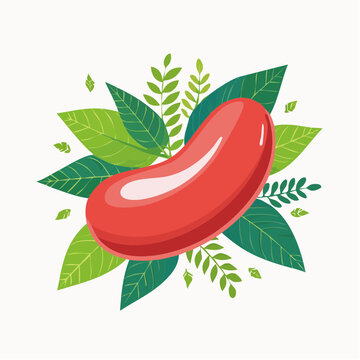 Red Jelly Bean Surrounded by Green Leaves
