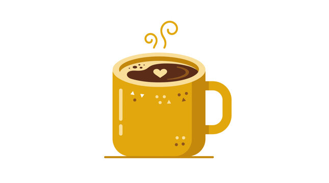 Steaming cup of coffee with heart latte art, flat vector icon for morning routine, cafe culture and cozy lifestyle