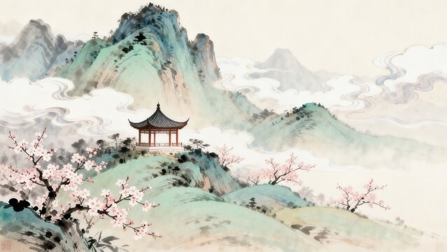Traditional Asian landscape painting
