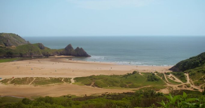 Three Cliffs Bay, Wales: Panoramic View of Iconic Coastline | T 2.4, 35mm Lens, Braw 4K Cinematic Footage