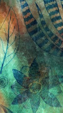 abstract green marble stone texture with overlay graphic plant elements and floral drawings creating artistic background concept