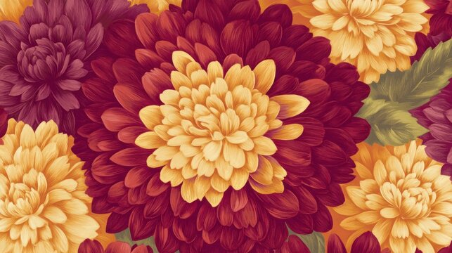 Autumn chrysanthemum floral pattern, design for fabric