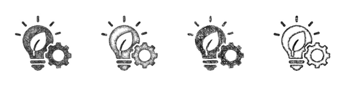 Monochrome sketch eco innovation icon design set