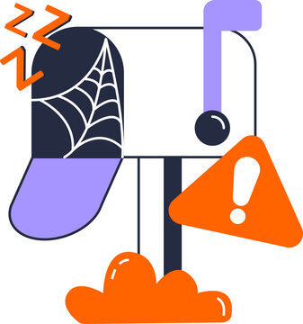 Mailbox with spiderweb and exclamation mark representing inactive inbox for empty state vector illustration