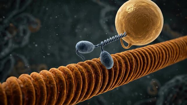 Kinesin Molecular Motor Walking on Microtubule &mdash; Intracellular Cargo Transport, Cell Biology Visualization