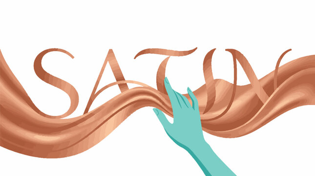 Hand touching flowing satin fabric with typography