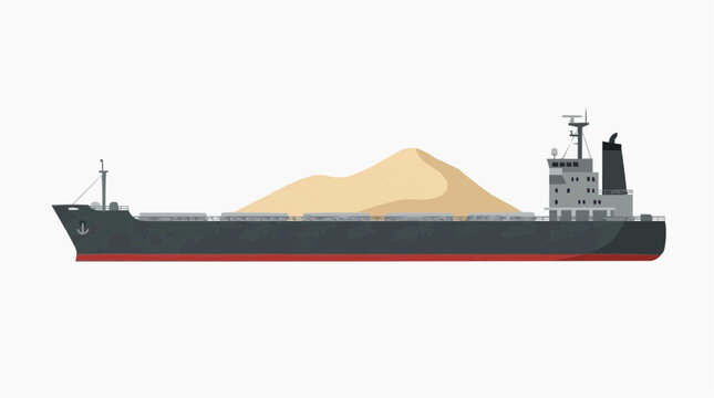 Bulk carrier ship loaded with sand on a white background, highlighting maritime transport, logistics, and port industry.