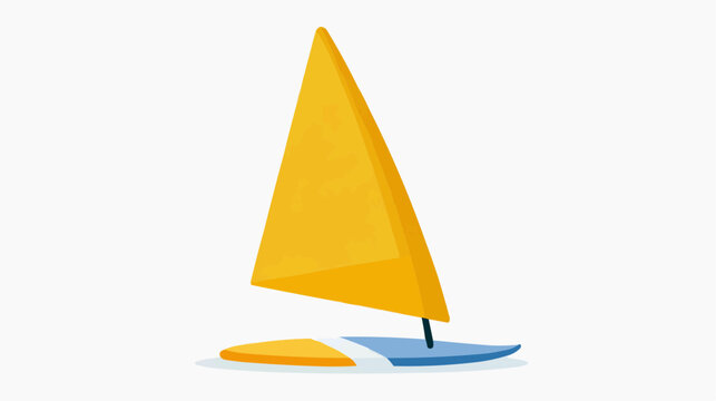Minimalist 2D illustration of a windsurf board with a bright yellow triangular sail on a white background, highlighting water sport and energy.