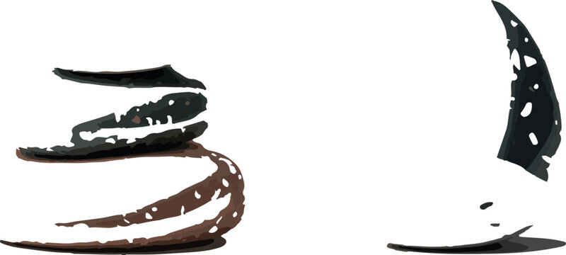 Abstract dark brown curved shapes and sweeping motion lines isolated on transparent background graphic art.