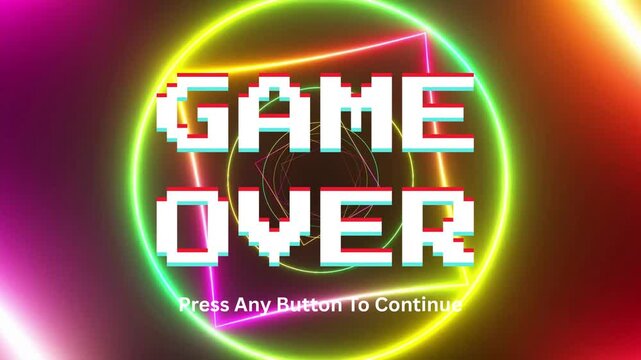 Game Over Screen with Neon Glow Effect and Pixelated Text