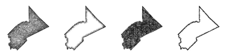 Fototapeta premium Monochrome sketch Stanislaus County (California) outline map design set