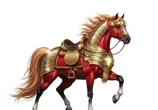 Majestic warhorse with ornate barding fantasy illustration for games and design