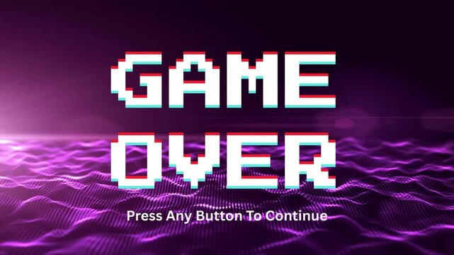 Game Over Screen With Retro Pixelated Text and Rippling Purple Background