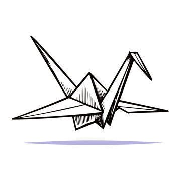 Japanese paper crane symbol of peace and good fortune hand drawn illustration