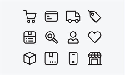 Fototapeta premium A set of e commerce icons with editable lines (not outlined).vector illustration