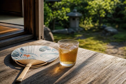 縁側の団扇と冷茶で涼む和の夏
