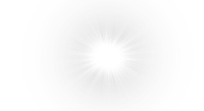 Soft white lens flare star burst light effect with smooth gradient glow and blurry radial rays