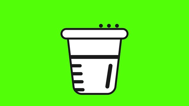 Animated measuring cup volume icon with precise geometric pen tool vector path stroke forming on chroma key green screen background