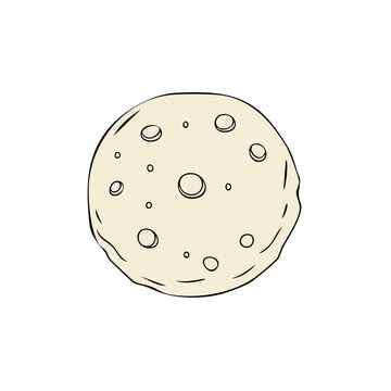 Hand-drawn illustration of a stylized moon with craters, white background