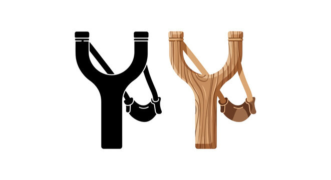 Slingshot Illustration In Black Silhouette And Woodgrain Texture