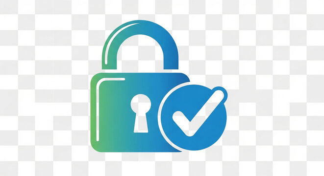 A blue and green gradient padlock icon with a checkmark symbolizing security