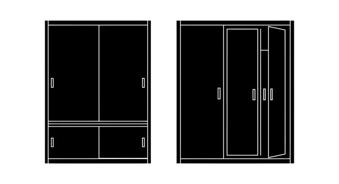 Wardrobe Silhouette With Doors And Drawers Black On White Background