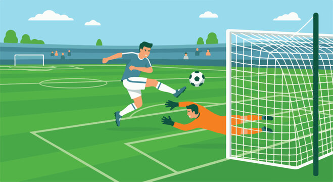 Minimal Soccer Player Kicking Football Flat Vector Illustration