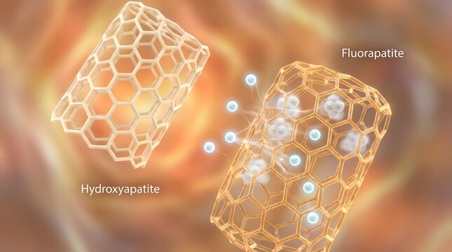 Hydroxyapatite and fluorapatite hexagonal nanotube structure with particle exchange visualization
