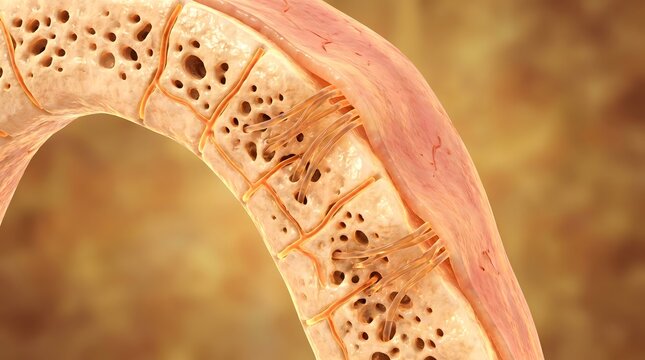 Close up of periodontal ligament fiber and alveolar bone tissue cross section
