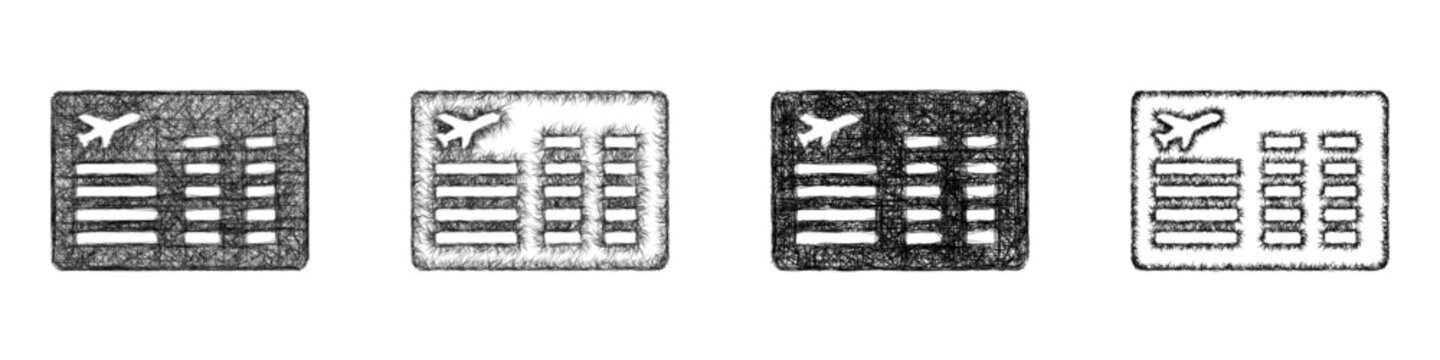 Black and white sketch departure board icon design set