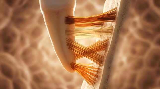 Periodontal ligament fiber bundle connecting tooth root to jawbone in dental anatomy