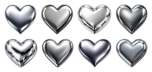 PNG Shiny metallic heart shapes on transparent background