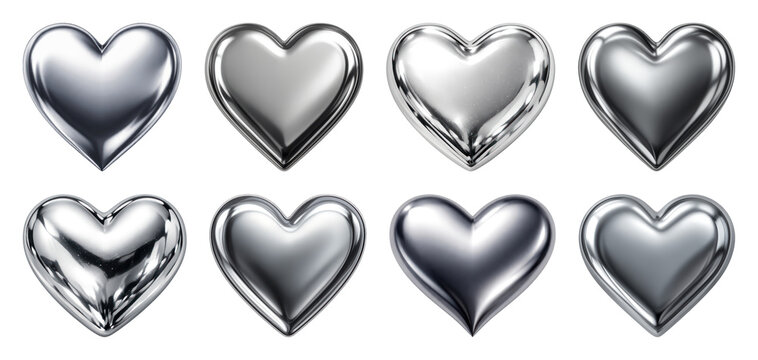 PNG Shiny metallic heart shapes on transparent background