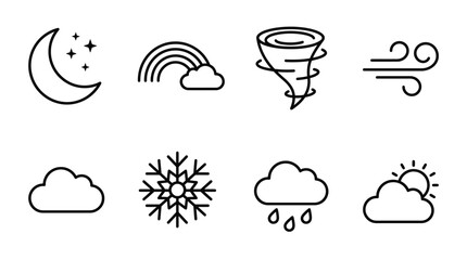 Fototapeta premium Weather forecast and atmospheric phenomena line icon set.