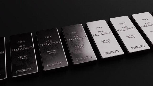 Elegant palladium bar animation with cinematic lighting and premium reflections. Perfect for luxury finance, banking and investment visuals. Loop animation, part of series.