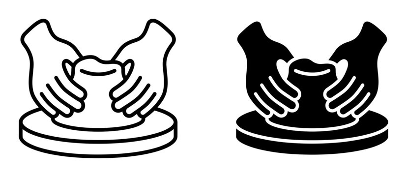 Pottery wheel icons, ceramic craft symbols, pottery making illustrations, vector graphics